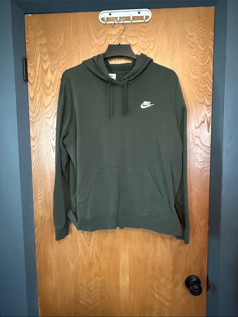 Nike Men's Olive Crewneck Hoodie with White Swoosh